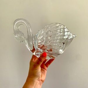 Vintage crystal swan bowl